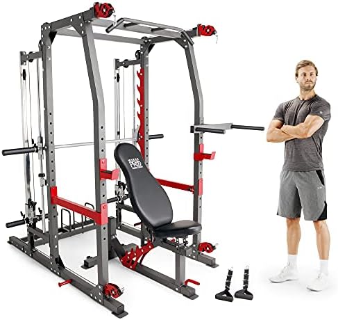 Marcy Smith Machine Home Gym System SM-4903, All-in-One Strength Training Cage with Weight Bench, Pulley, Squat Rack & Workout Station