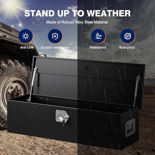 30 Inch Steel Heavy Duty Truck Bed Tool Box, Trailer Tongue Tool Box with Lock and Keys, Tool Box for Storage, Utility Trailer Tool Box for Truck, Pickup, RV, Trailer