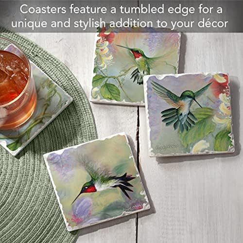Thirstystone Hummingbirds 4 Pack Tumbled Tile Stone Coasters | 4" Square, Protective Cork Backing, Manufactured in the USA, Absorbent