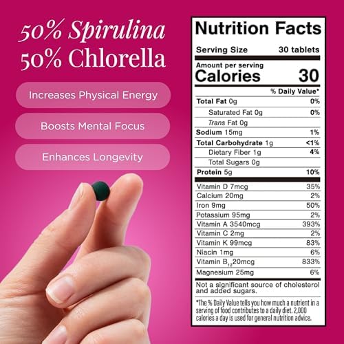 VITALITYbits Spirulina Chlorella Tablets, Organic Algae Blend, 1000 Tablets