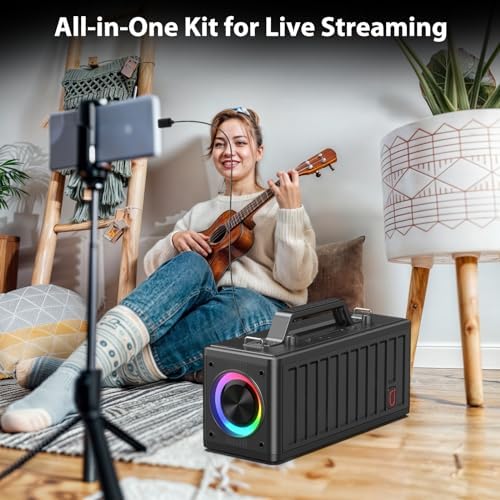 JYX Karaoke Machine for Adults with 2 Wireless Microphones，Portable Bluetooth Speaker, PA System with LED Lights for Home Party, Birthday Gifts