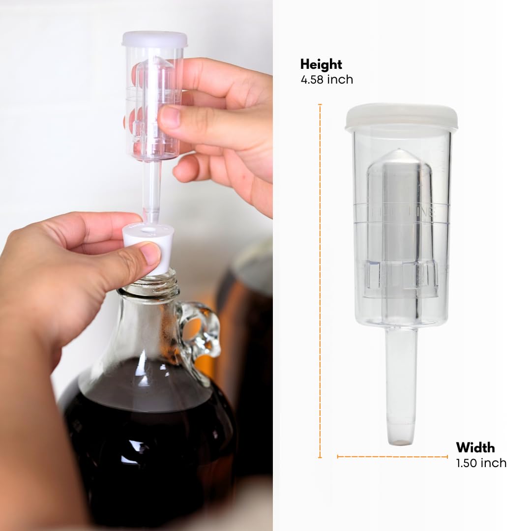 Fastrack 3 Piece Airlock for Fermentation Hydrolocks for Fermenting Wine and Beer with Drilled Rubber Stopper Durable Carboy Bung with transparent