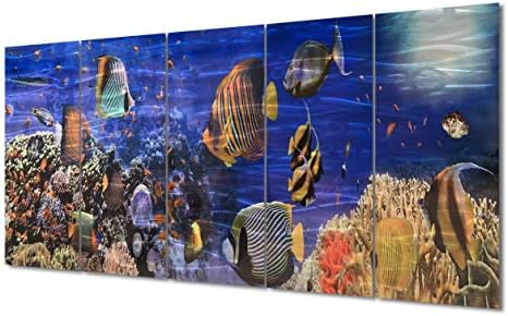 Yihui Arts Handcrafted 3D Metal Wall Art - Ocean Wave Sculpture, 5 - Panel Aluminum Decor for Living Room, Bedroom & Office