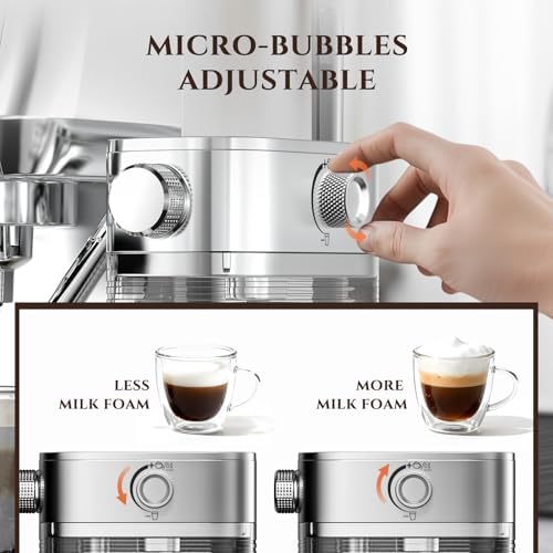AMZCHEF Espresso Machine, Auto Milk Frother, 20 Bar Pressure | Home Coffee Maker with 61oz Removable Tank & LCD Display, One-Touch Latte for Beginners