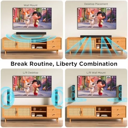 2.0 ch 100W Sound Bar for Smart TV, 2-in-1 Detachable Bluetooth 5.3 Speaker with 3 EQ Modes & Adjustable Bass - Home Theater Audio for Movies, Gaming