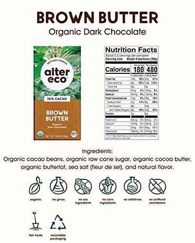 Alter Eco | Dark Chocolate Bars | Pure Dark Cocoa, Fair Trade, Organic, Non-GMO, Gluten Free (Brown Butter)