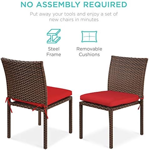 Best Choice Products Set of 4 Stackable Outdoor Patio Wicker Chairs w/Cushions, UV-Resistant Finish, and Steel Frame - Brown/Red