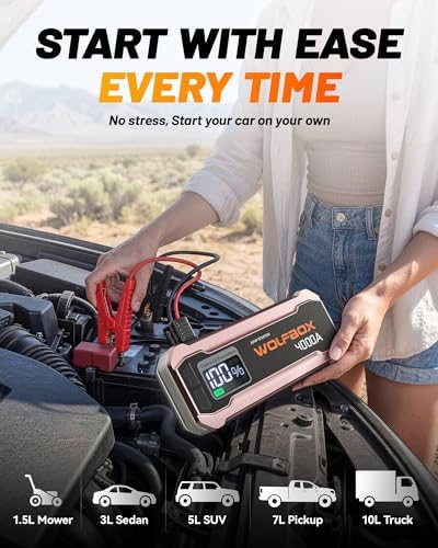 WOLFBOX 4000A Jump Starter, 12V Car Battery Jumper Starter Portable with 65W Quick Charger, LED Display