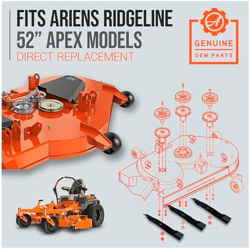 Ariens 3 Pack Alloy Steel 18-Inch Replacement Mower Blades for 52-Inch Deck RIDGELINE and APEX Models, for Enhanced Cutting Efficiency