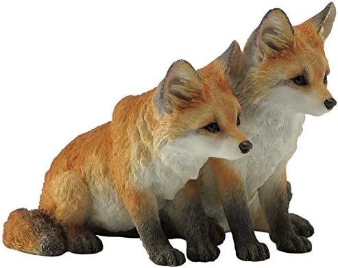 5.5 Inch Two Fox Pups Decorative Statue Figurine, Orange and White