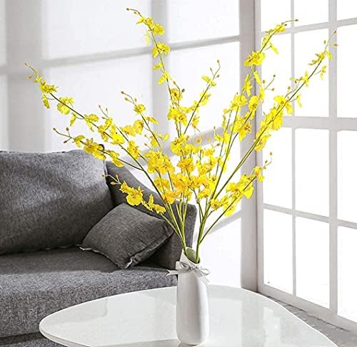 Kisflower 12Pcs Yellow Artificial Orchids Flowers, Dried Silk Orchids