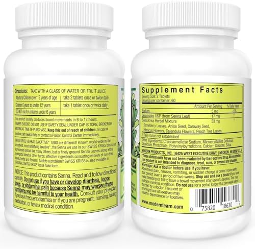Swiss Kriss Herbal Laxative Tablets, Natural Laxatives for Constipation Relief, Senna Laxative, 250 tablets, (Pack of 2)
