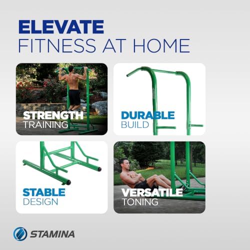 Stamina Pull Up Bar Tower & Dip Station, Free Standing Outdoor Home Gym Equipment - Adjustable and Portable Workout Stand for Calisthenics Body Weight Training