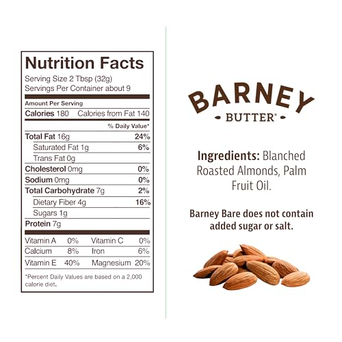 Barney Butter Almond Butter, Bare Smooth, 16 Ounce Jar, No Added Sugar or Salt, Skin-Free Almonds, No Stir, Non-GMO, Gluten Free, Keto, Paleo, Vegan