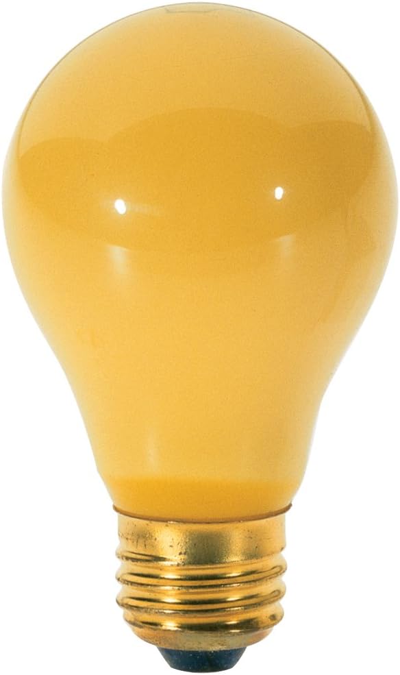 Satco S3939 130-Volt 100-Watt A19 Bug Light Medium Base Light Bulb, Yellow, 2-Pack