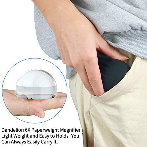 Dandelion 6X Dome/Paperweight Magnifier w/Pouch Table Magnifying | Diameter 2.5 inches,magnifying glass paperweight,reading magnifier for books,Suitable for viewing maps, blueprints