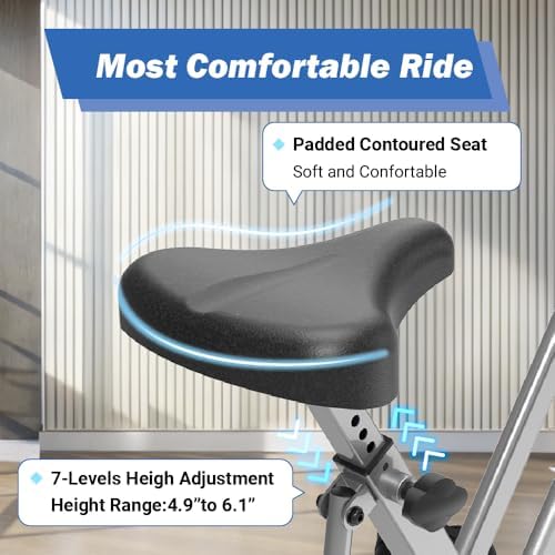Exerpeutic Foldable Exercise Bike, 8 levels of Resistance Stationary Bicycle with Airsoft Seat, LCD Display to Track Distance, Calories
