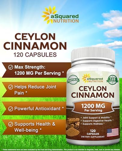 Natural Ceylon Cinnamon 1200mg Per Serving - 120 Capsules, True Cinnamon from Sri Lanka, Extract Supplement Pills Promotes Heart Health