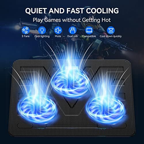 TECKNET Laptop Cooling Pad, Portable Slim Laptop Cooler for 12"-17" Laptops | 60% High-Efficiency Cooling, Whisper-Quiet Design, Dual USB Ports, LED Working Indicator, Alloy Material Mesh