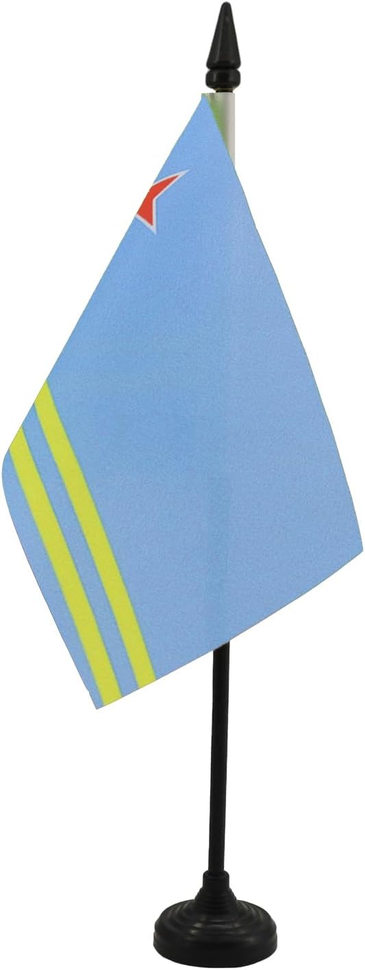 AZ FLAG Nicaragua Table Flag 4x6 in 100D Polyester Plastic Base | Indoor use Nicaraguan 15x10 cm desk flag stitched finish with reinforced edges with plastic pole