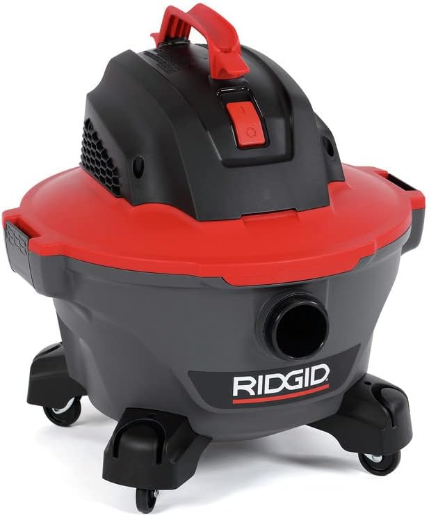 RIDGID 62698 RT0600 NXT 6-Gal. Wet Dry Shop Vacuum with Casters, 4.25 Peak HP Motor, and Pro Locking Hose, Dark Gray and Red