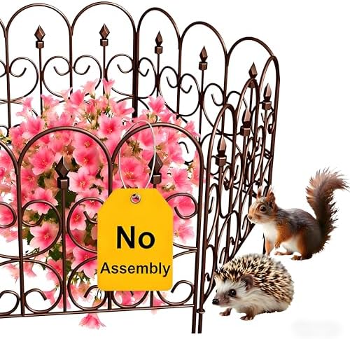 AMAGABELI GARDEN & HOME 5 Panels 32in(H)×10ft(L) Decorative Garden Fences and Borders for Dogs No Dig Rustproof Metal Fence Panels Garden Edging Border Animal Barrier Fencing for Flower Beds Black