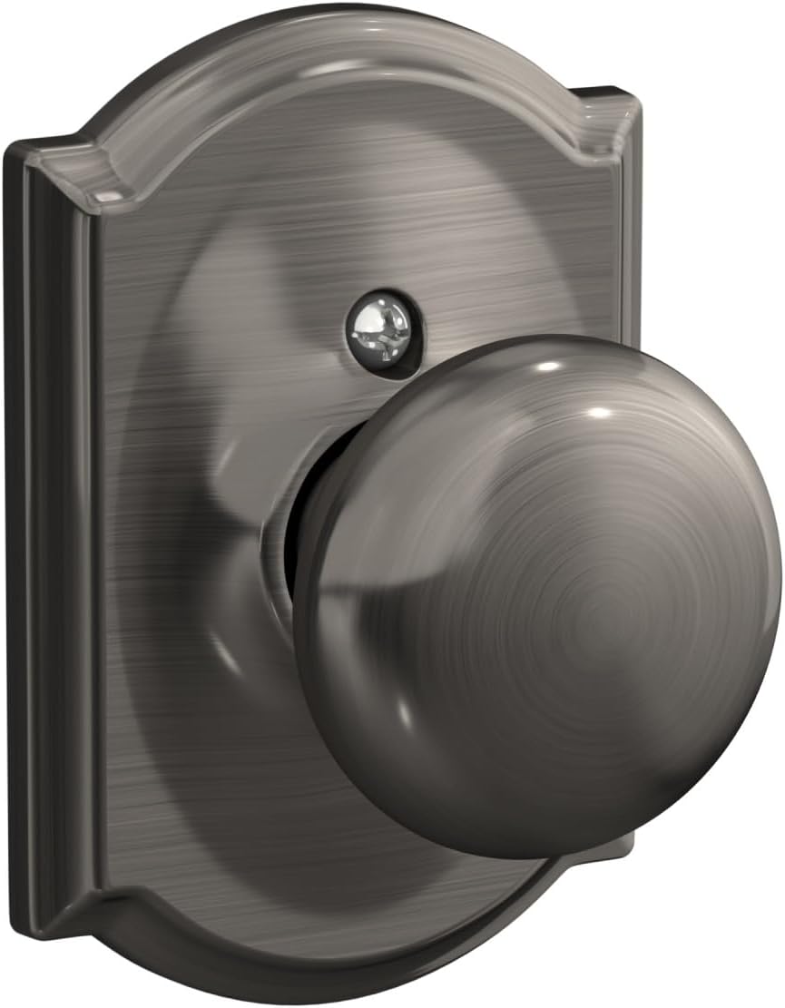 Schlage Plymouth Bed/Bath Privacy Door Knob with Lock, Satin Nickel | Interior bedroom or bathroom door knob with push button lock, Easy to install, Certified durability, Universal fit