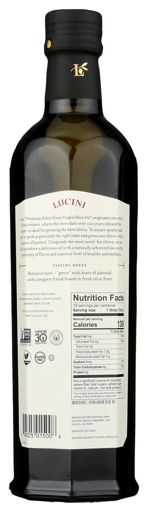 Lucini Extra Virgin Olive Oil, Premium Select, 17-Ounce, Glass Bottle