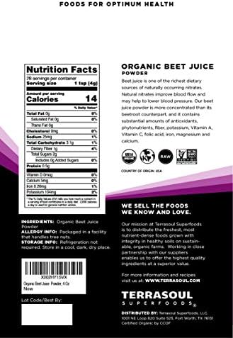 Terrasoul Superfoods Organic Beet Juice Powder, 4 Oz - Grown in USA | Concentrated Beet Juice Crystals | Energy & Stamina…