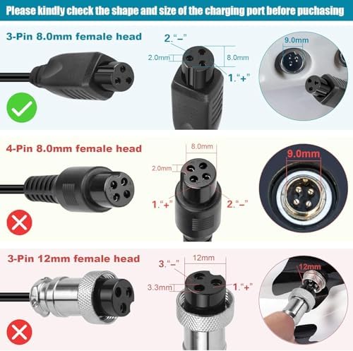 36V 1.8A Female 3-Pin XLR Lead Acid Battery Charger with 3-Prong Inline Power Supply Cord for 36V Boreem Jia, Minimoto, Rad2Go, Electric Scooter, ATV