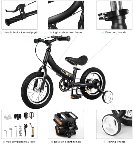 Balance Bike 2 in 1,The Dual Use of a Kids Balance Bike and Toddler Bike, for 2 3 4 5 6 7 Years Old -12 14 16 Inches with Training Theory, Brake, Pedal