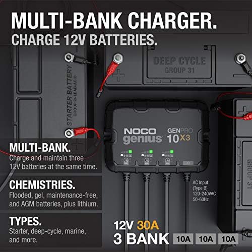 NOCO GENPRO10X3 12V 30A 3-Bank OnBoard Marine Battery Charger & Maintainer