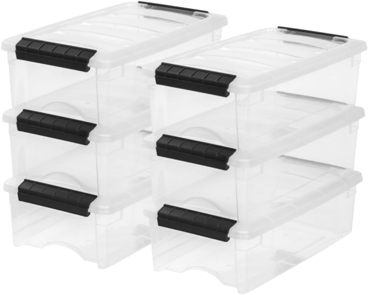 IRIS USA 6-Pack 54 Quart Storage Bins with Lids, Clear | Transparent design makes contents easy to find. Perfect for moving, blankets, clothing, and garage storage. Nestable design