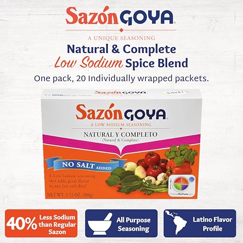 Goya Sazón Natural and Complete, Vegetables, All Purpose Seasoning, 3.52oz | Low Sodium Latin Spice Blend for Poultry, Seafood, Meat and Vegetables, All Purpose Mexican Seasoning, No Salt Added, Tasty