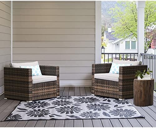 HOMPUS Patio Furniture Armchair, 2 Pieces Rattan Wicker Single Chairs with Outdoor Tree Stump Side Table