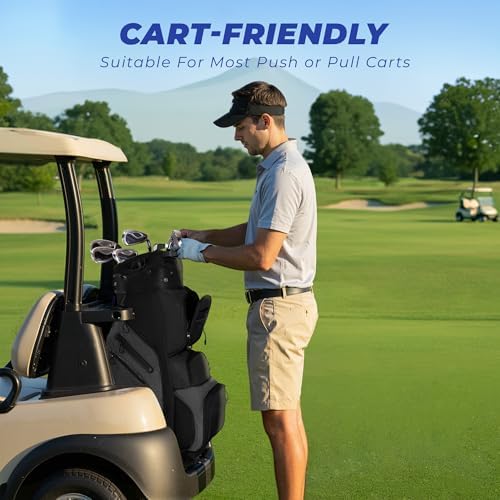 Golf Cart Bag 14-Way Organizer Divider, Lightweight 5.5 lbs Golf Club Bags for Men & Women, 10 Pockets with Cooler, Dual Waterproof Valuables Pockets, Rain Cover