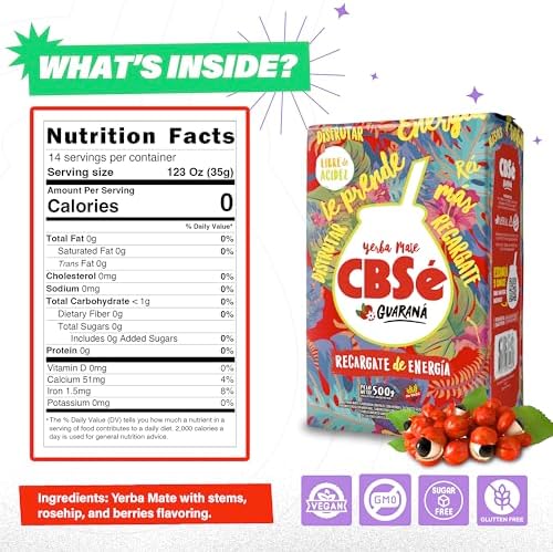 CBSe Yerba Mate Guarana – Herbal Loose Leaf Yerba Mate Tea Blend with Guaraná, 500 g (1.1 lb), Naturally Caffeinated, Gluten-Free.