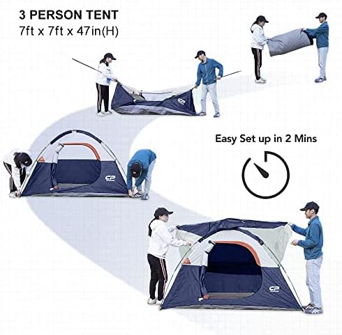 CAMPROS CP 3 Person Tent, Waterproof Dome Tents for Camping with Rainfly