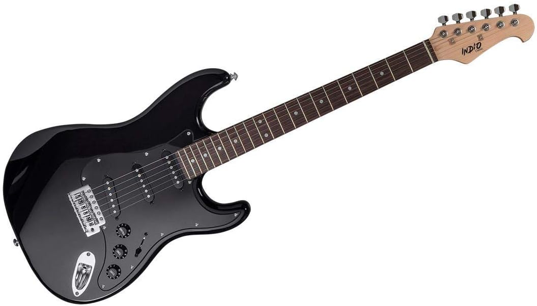 Monoprice Cali Classic Electric Guitar - Black 6 Strings, Double-Cutaway Solid Body, Right Handed, SSS Pickups, Full-Range Tone, With Gig Bag