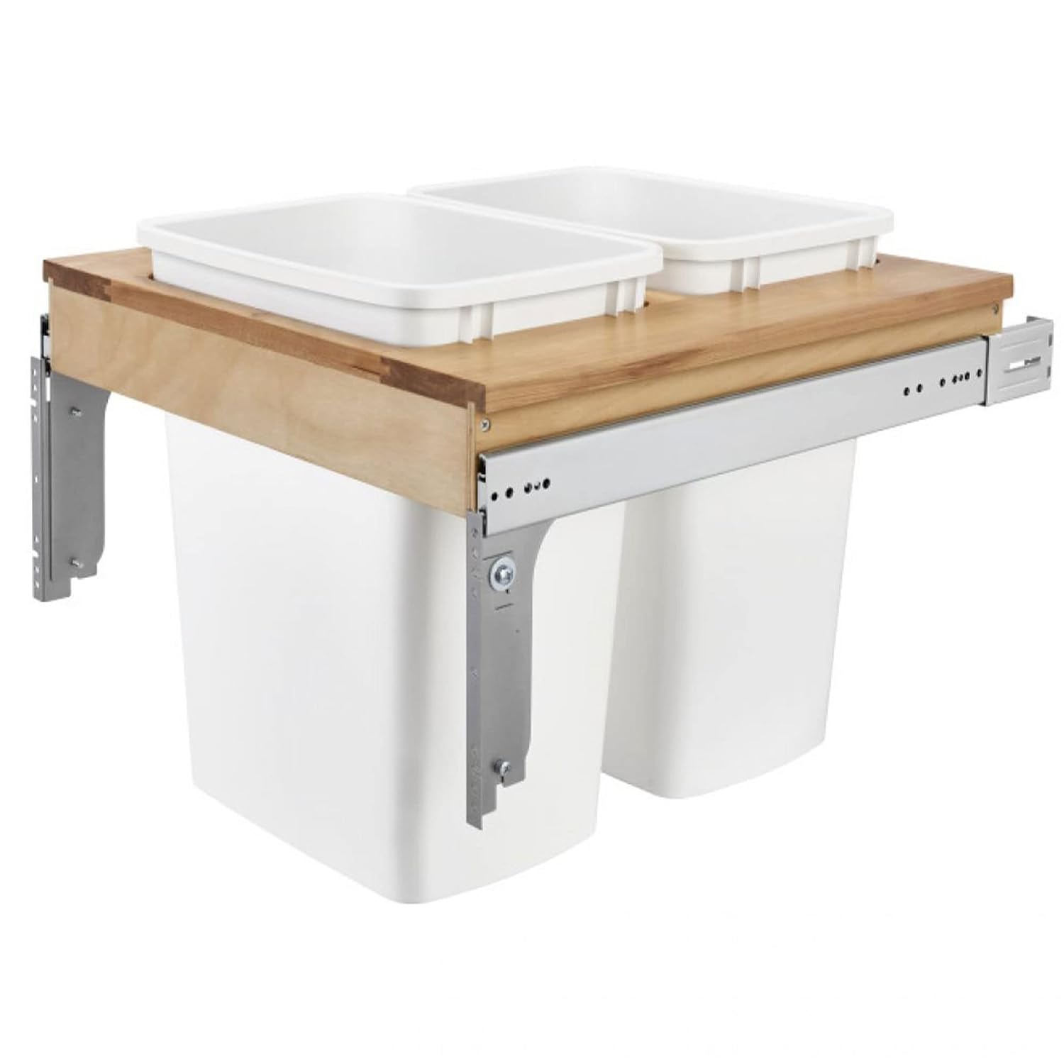 Rev-A-Shelf Top Mount Double Pullout Under Cabinet 50 Quart Kitchen Trash Cans w/Soft-Close for Full Height Cabinet, 150 Pound Rated Full-Extension Slides, 4WCTM-2150BBSCDM-2