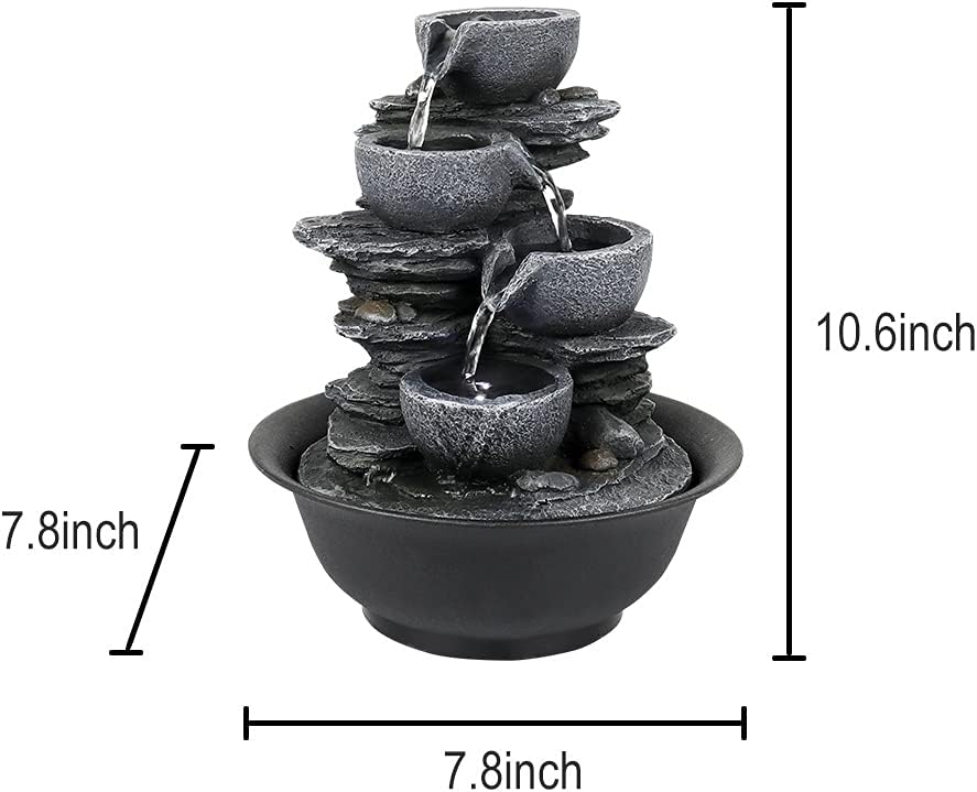 Rockery Indoor Water Fountain, Zen Meditation Tabletop Fountain with LED Lights & Crystal Ball for Home Office Bedroom 9 4/5"