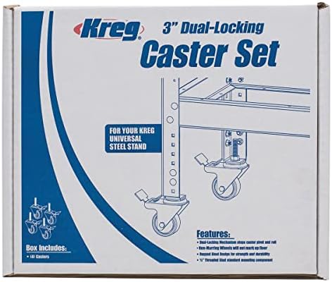 Kreg PRS3090 3-Inch Dual-Locking Caster Set, 4 Piece, Silver