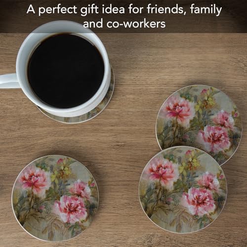 Thirstystone Paeona II Natural Sandstone Coaster 4 Pack | 4” Diameter, Manufactured in the USA, Protective Cork Backing