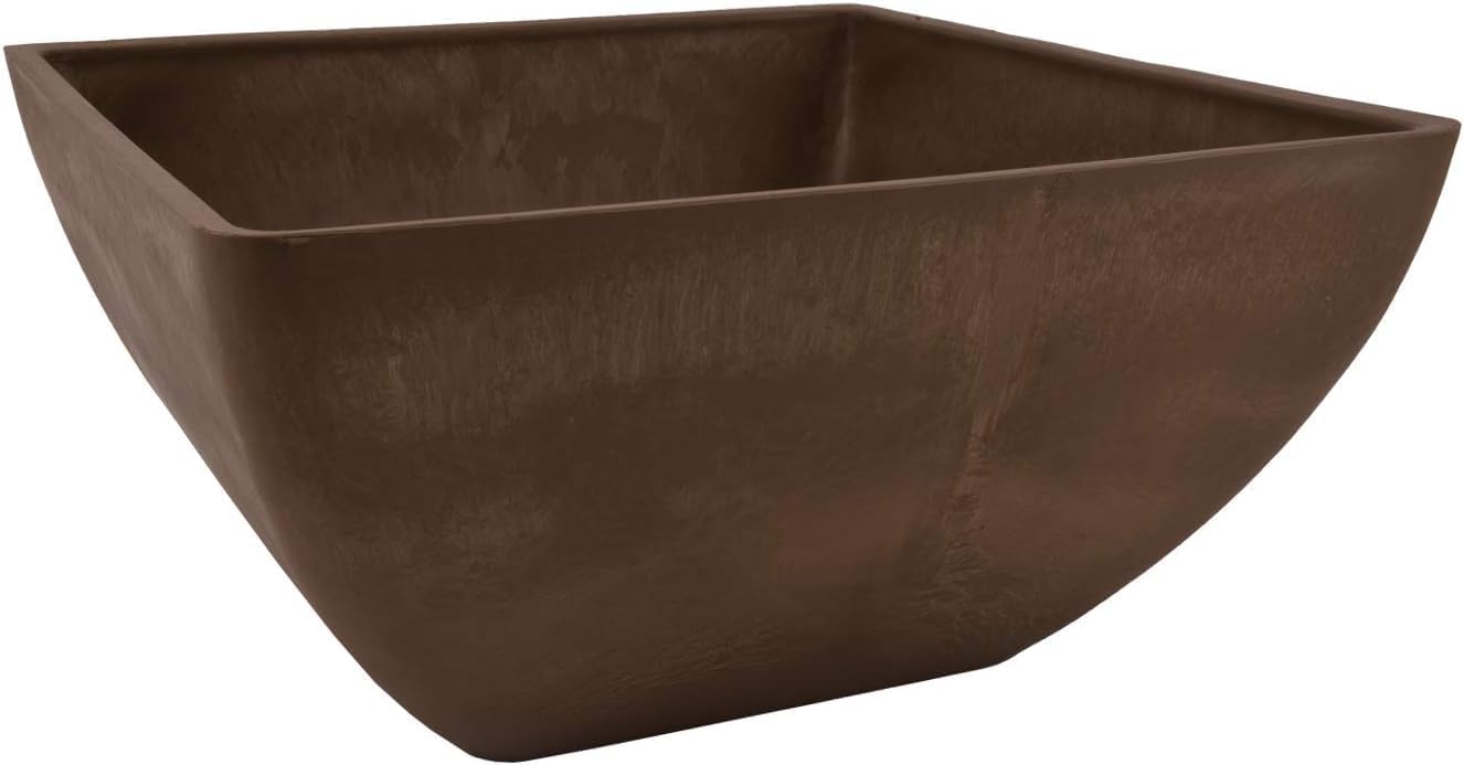 PSW Pot Collection 12x6 inch Plastic/Stone/Wood Composite Square Planter – No Drainage Hole (Drillable), Modern Indoor/Outer Pot for Flowers, Foliage, Succulents, Fairy Gardens, Dark Charcoal