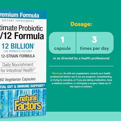 Natural Factors Ultimate Probiotic 12/12 Formula - Digestive Health Support Supplement with Probiotics - Immunity & Gut Health Support Supplement - 120 Vegetarian Capsules (120 Servings)
