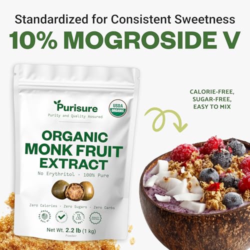 Organic Monk Fruit Extract Powder, 125g (4.4oz), No Fillers Pure USDA Organic Monk Fruit Extract Sweetener with No Aftertaste, Non-GMO, Zero Calorie & Zero Carbs, Keto & Paleo Friendly 403 Servings