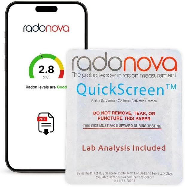 QuickScreen Home Radon Test Kit - Short Term Charcoal Radon Detector (2-4 Days) Reliable Accurate Readings - EPA Approved Radon Home Test - Lab