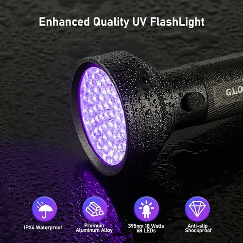 GLOSSDAY Blacklight Flashlight,128 LED UV Flashlights, Upgraded Bright Ultraviolet Flashlight Professional Black Light for Dog/Cat, Hunting Scorpions