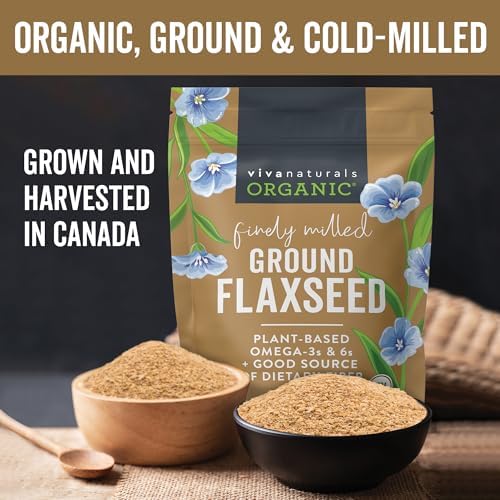 Viva Naturals Organic Ground Flaxseed, 15 oz (425 g) – Plant-Based Protein, Vegan Omega-3 & Fiber, Finely Milled Flax Seeds, Perfect for Smoothies & Baking