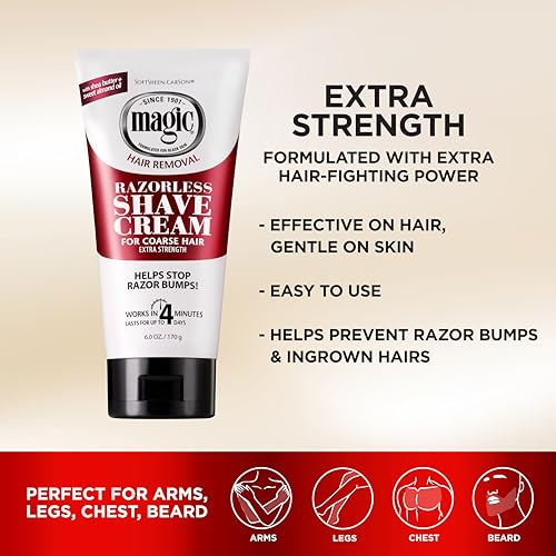 SoftSheen-Carson Magic Razorless Shaving Cream, Depilatory Hair Removal Cream for Body Hair, Extra Strength, Works in 4 Minutes for, 6 oz